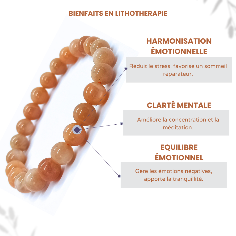 Bracelet Pierre de Lune Rose Boule Qualité A