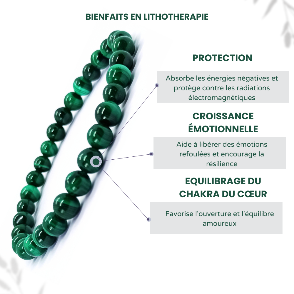 Bracelet Malachite Naturelle Boule Qualité A