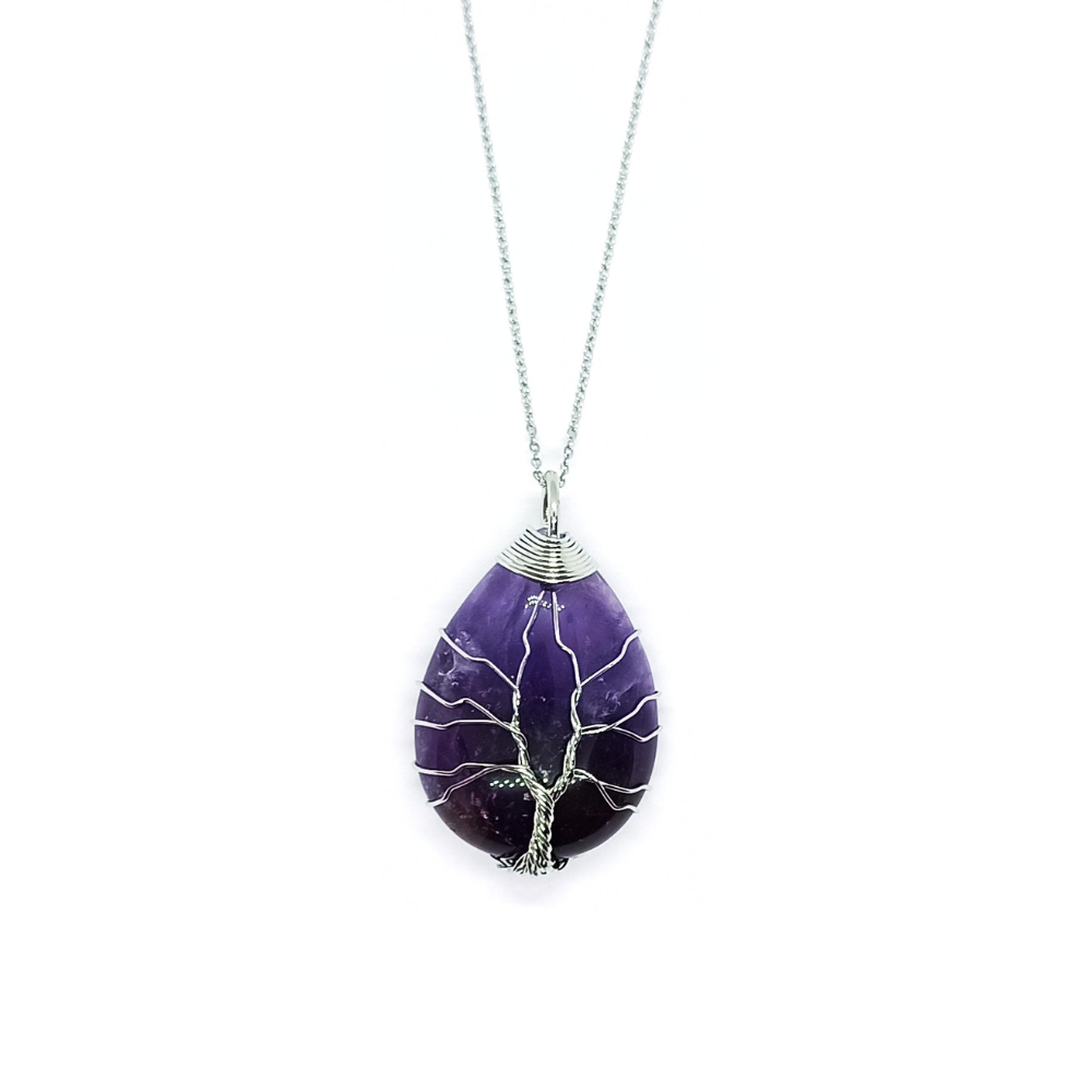 Pendentif arbre de vie goutte Améthyste