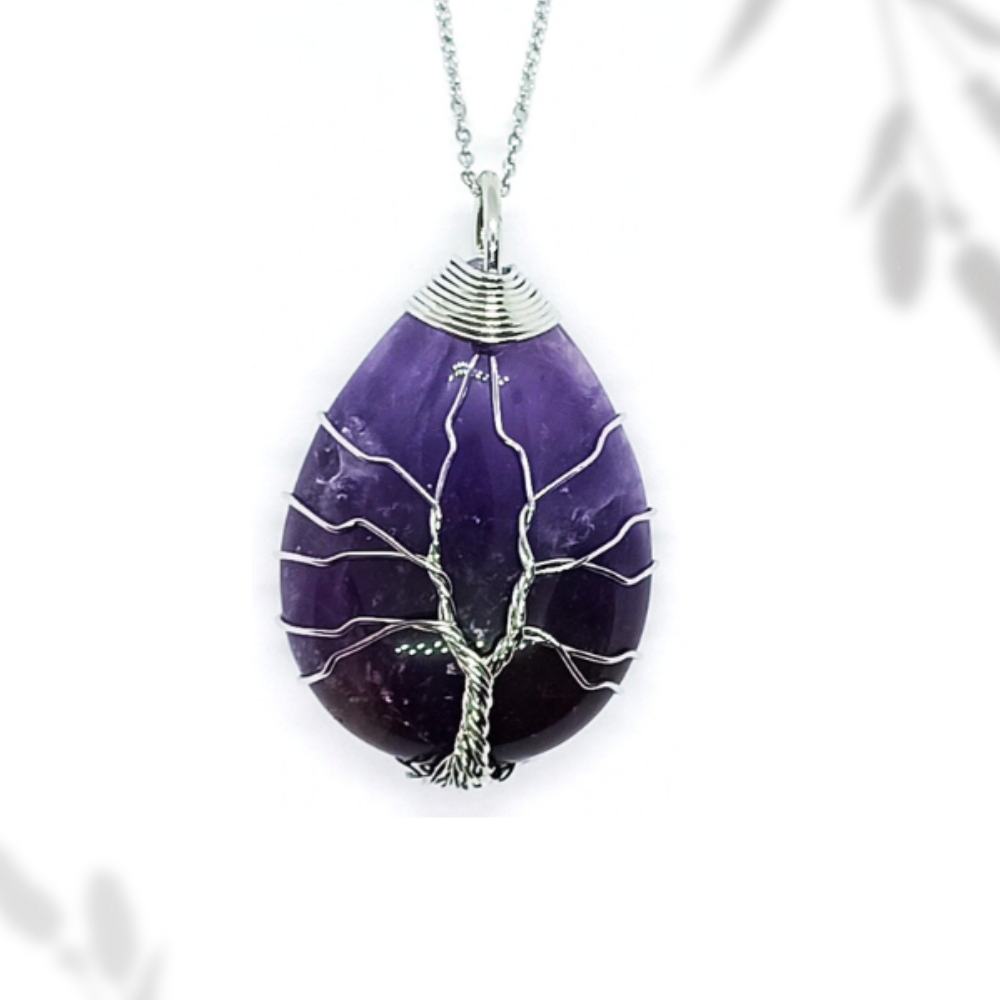 Pendentif arbre de vie goutte Améthyste