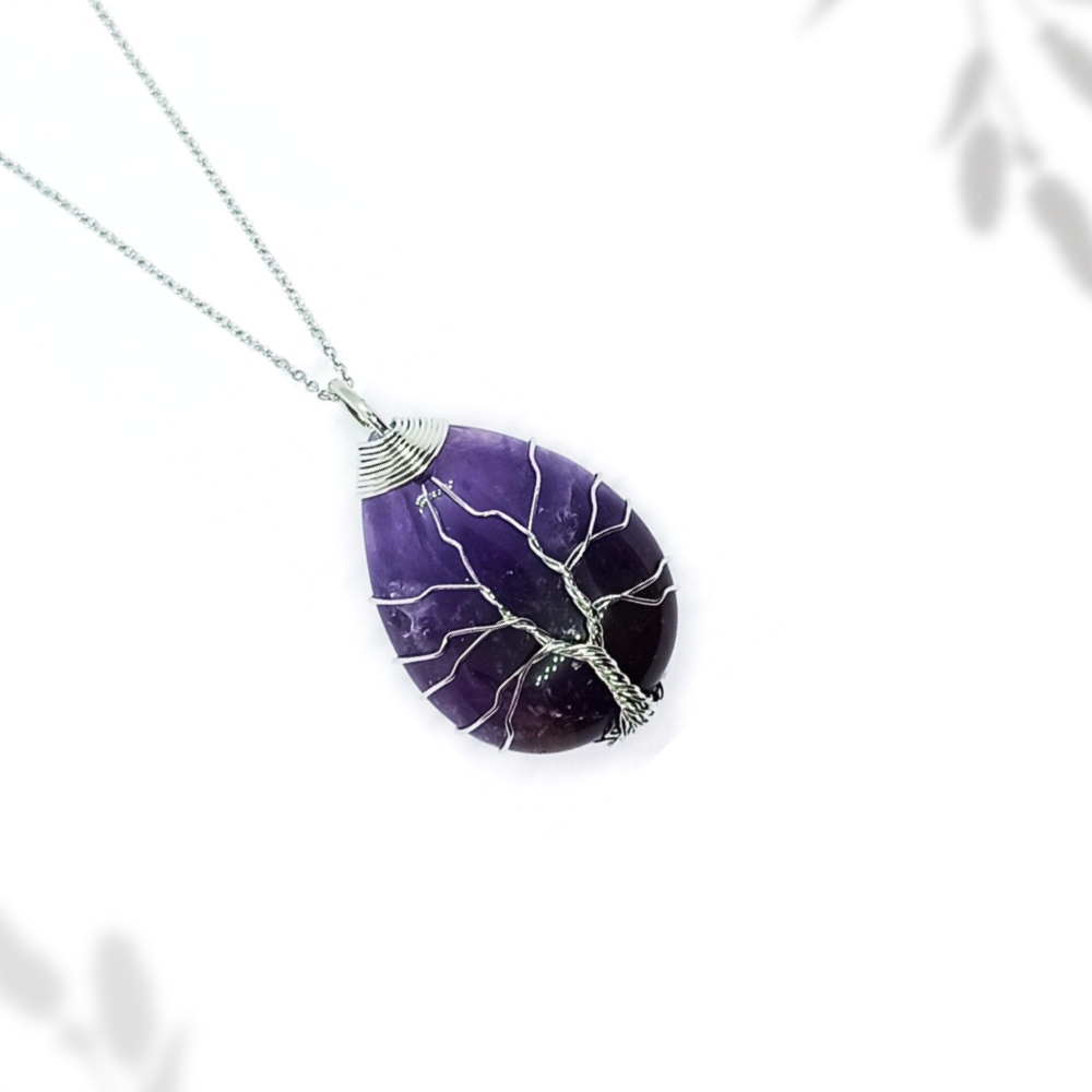 Pendentif arbre de vie goutte Améthyste