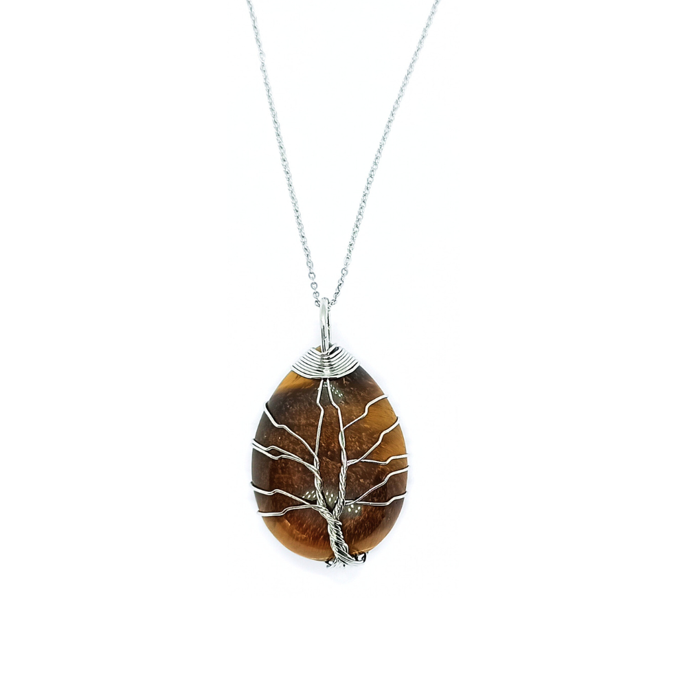 Pendentif arbre de vie goutte Oeil de tigre