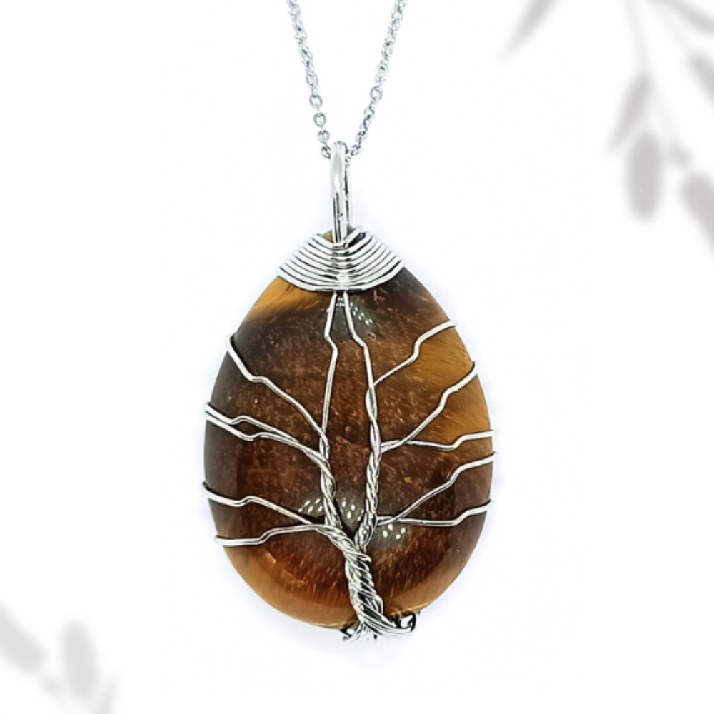 Pendentif arbre de vie goutte Oeil de tigre