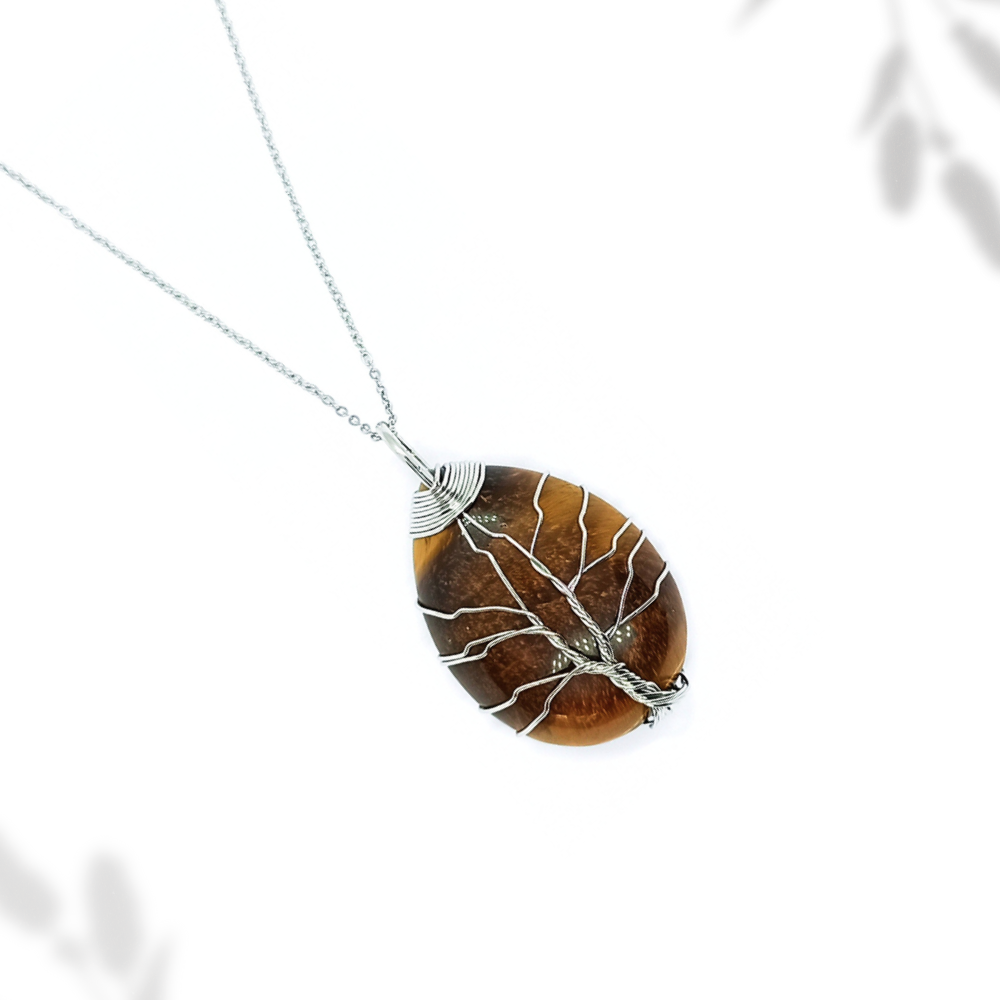 Pendentif arbre de vie goutte Oeil de tigre