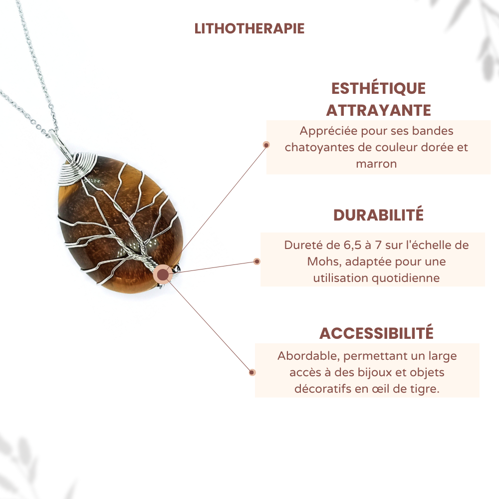 Pendentif arbre de vie goutte Oeil de tigre