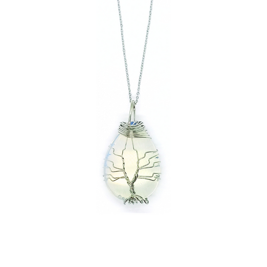 Pendentif arbre de vie goutte Opaline