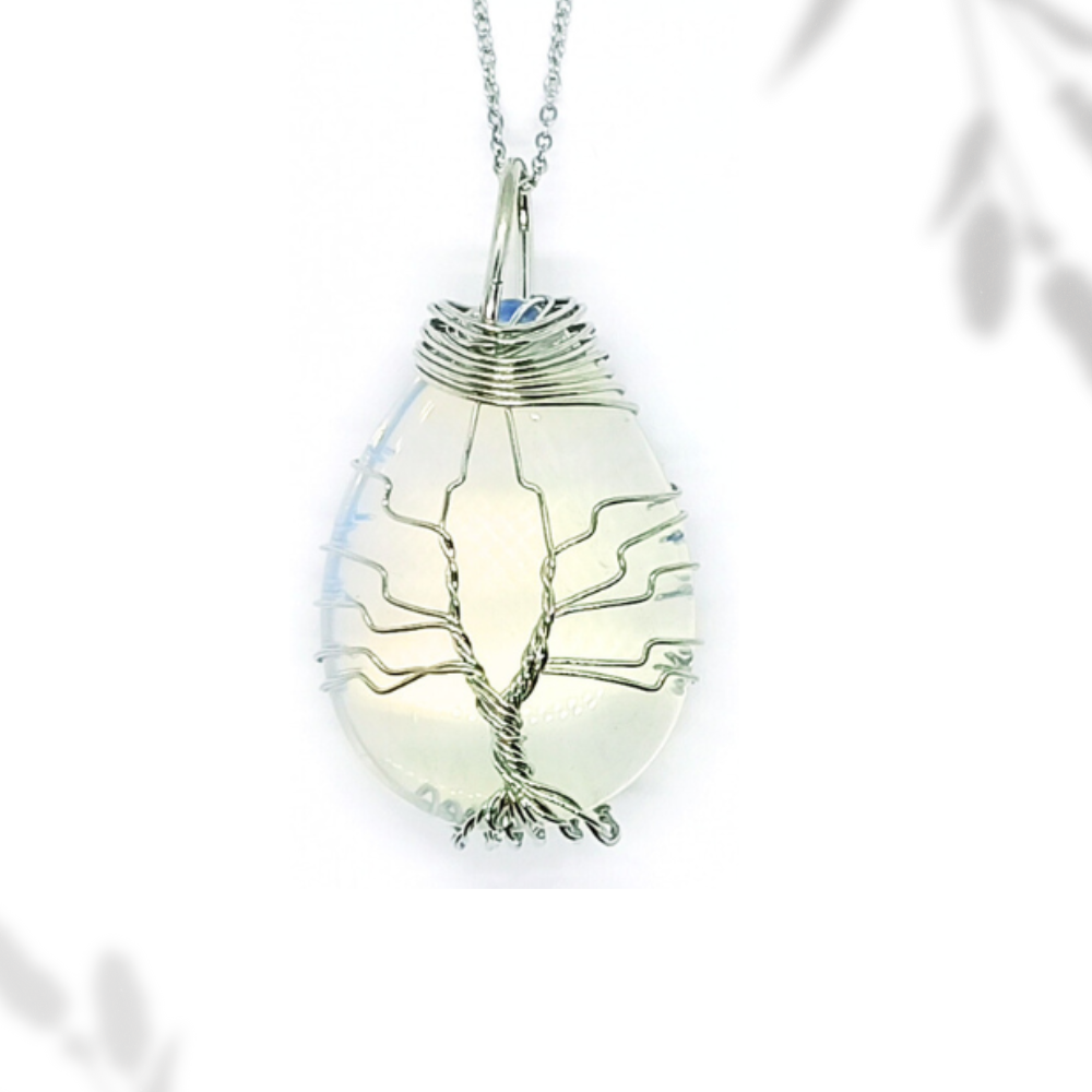 Pendentif arbre de vie goutte Opaline