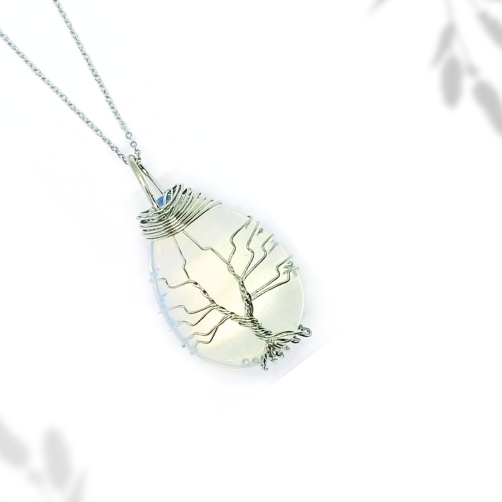 Pendentif arbre de vie goutte Opaline