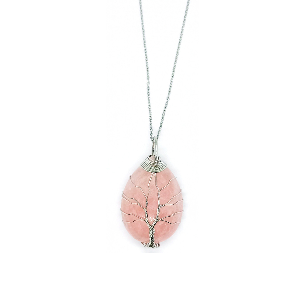 Pendentif arbre de vie goutte Quartz Rose