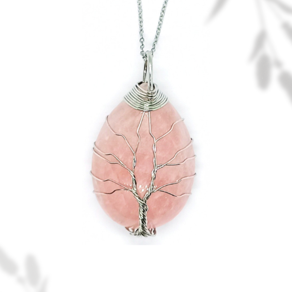 Pendentif arbre de vie goutte Quartz Rose