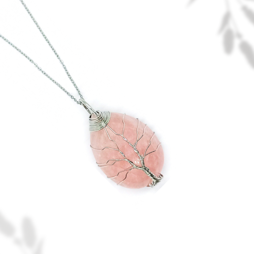 Pendentif arbre de vie goutte Quartz Rose