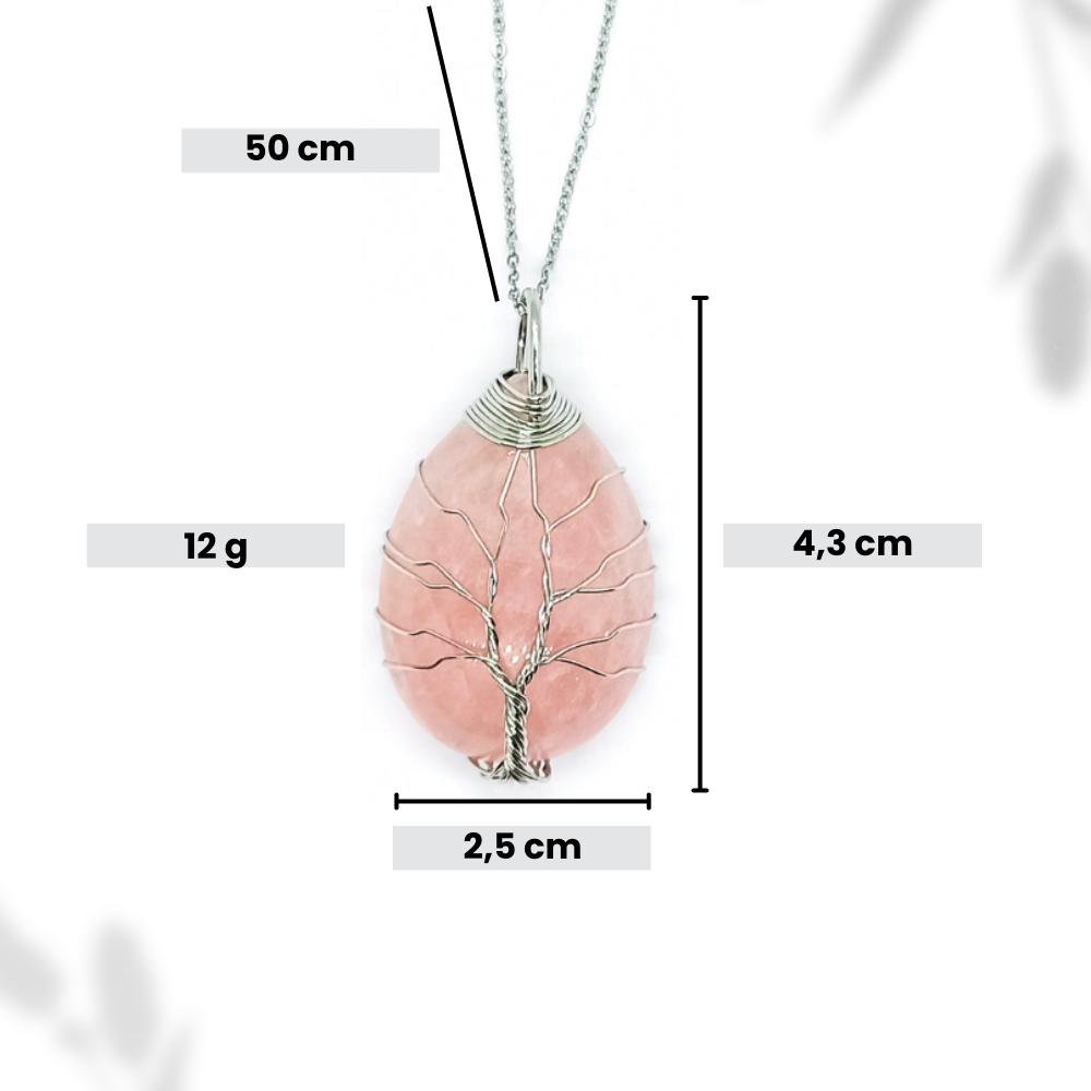 Pendentif arbre de vie goutte Quartz Rose