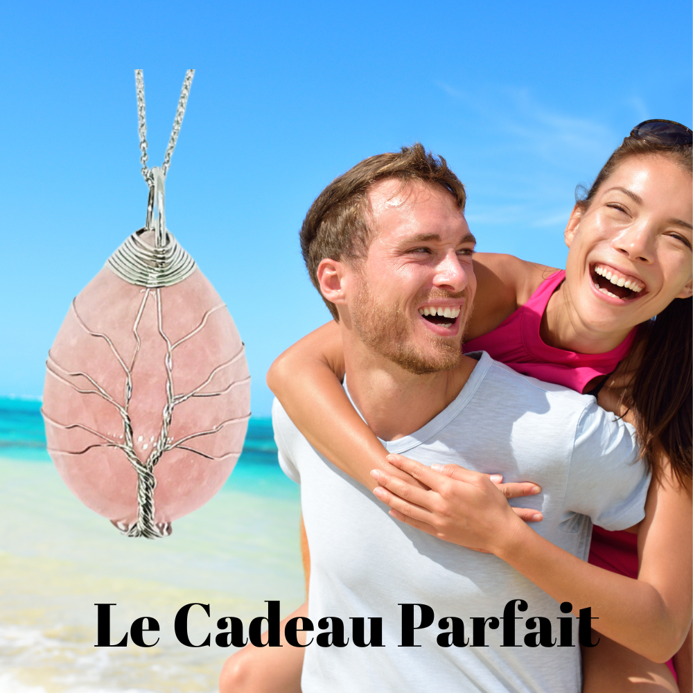 Pendentif arbre de vie goutte Quartz Rose