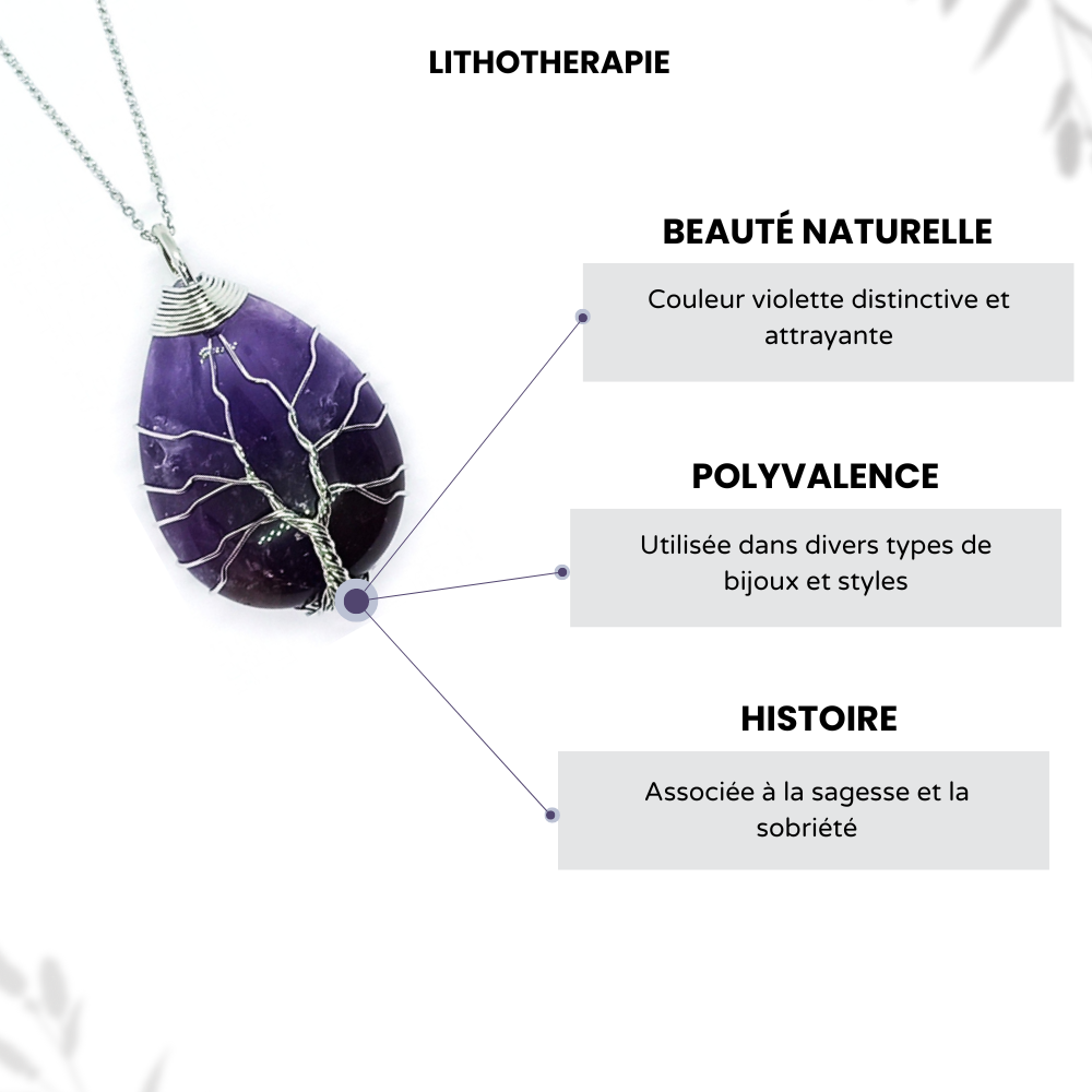 Pendentif arbre de vie goutte Améthyste